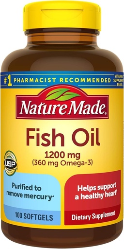 [BRSWKYQ3CEIRCFLO] Fish Oil 1200mg, 100 Softgels, Fish Oil Omega 3 Supplement For Heart Health