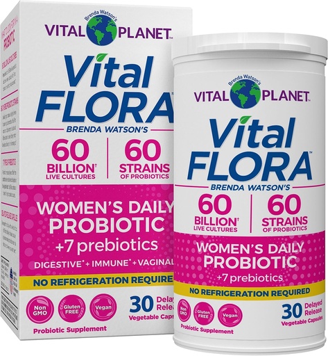 [BRSWGAY5BAPWGYDV] Vital Planet - Vital Flora Probiotics for Women 60 Billion CFU, Diverse Strains, Daily Shelf Stable Probiotic with Organic Prebiotics, for Vaginal Support, Immune and Digestive Health 30 Capsules