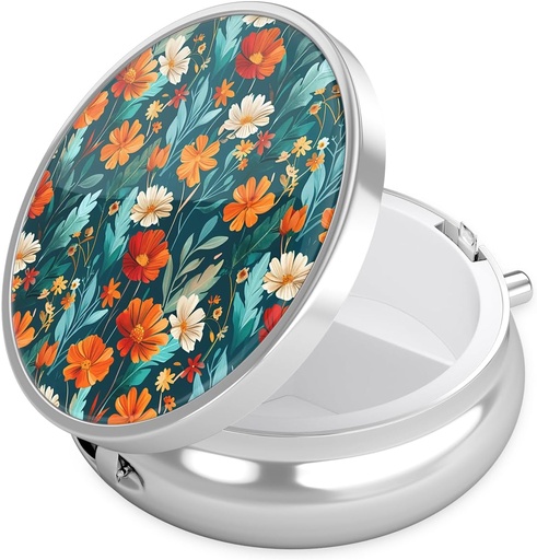 [BRSRAZINDMHGMHY2] Boîte à pilules Nipichsha, petit étui à pilules pour la Purse & Pocket, organisateur de médicaments de voyage mignon, porte-conteneur de médicaments portatifs pour contenir des vitamines, médicaments, huile de poisson et supplément, B04-Beautiful Flowers