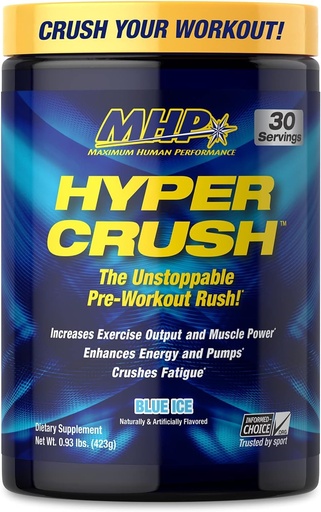 [BRSWGFITOIBBQDIZ] Maximum Human Performance MHP HYPER CRUSH Pre Workout energy drink creatine beta alanine nitric oxide pump citrulline AKG 30 Servings, Blue Ice, 14.88 Ounce