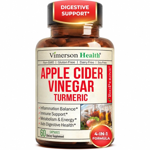 [BRSWGHADOB5R4FLJ] Organic Apple Cider Vinegar with Turmeric Curcumin Supplement & Ginger for Digestive Health, Metabolism, Energy & Joint Support – Organic Turmeric & Apple Cider Vinegar Capsules – 60 Vegan Non-GMO