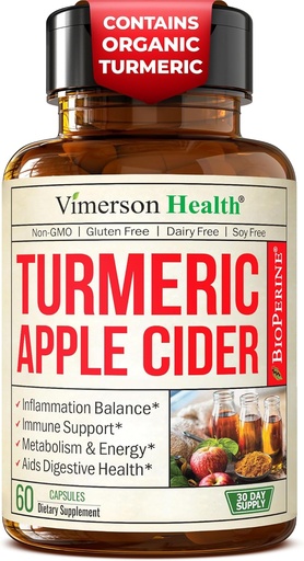 [BRSWGHADOB5R4FLJ] Organic Apple Cider Vinegar with Turmeric Curcumin Supplement & Ginger for Digestive Health, Metabolism, Energy & Joint Support - Organic Turmeric & Apple Cider Vinegar Capsules. 60 Vegan Non-GMO Caps