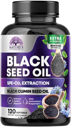 [BRSRA2QRB4MRGGQV] Black Seed Oil Capsules, 1000mg Per Serving - Best Cumin Seed Oil - Pure Nigella Sativa Black Seed Oil & Thymoquinone - Amazing Antioxidant for Skin Support Supplement - Bottled in USA - 120 Softgels