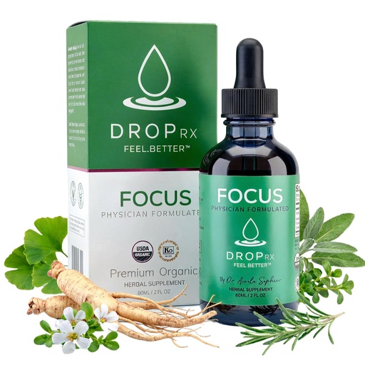 [BRSROBINCN6G2YA7] DropRx Focus - Organic Focus Supplement for Brain Health & Memory - Ginseng, Ginkgo, Bacopa, Rosemary, Sage - Cortisol Drops, Adrenal Support, Tincture Herbs for Brain Fog, Clarity, Attention (2fl.oz)