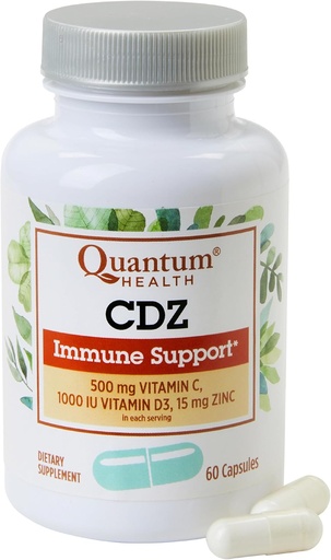 [BRSROFT3CB6GG3I6] Quantum Health CDZ Immunosupport Supplement C-vitamiini 500 mg, D-vitamiini 1000 IU Plus Sinkki 15 mg Tehokas koko kehon hyvinvointi Support Complex - Päivittäinen immuniteetti Boost naisille ja miehille - 60 kapselia
