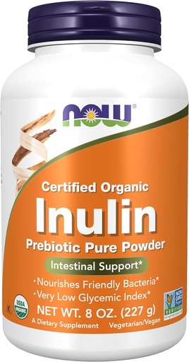 [BRSWIYQEAQNB22DG] NOW Foods Supplements, Inulin Prebiotic Pure Powder, Certified Organic, Non-GMO Project Verified, Intestinal Support*, 8-Ounce