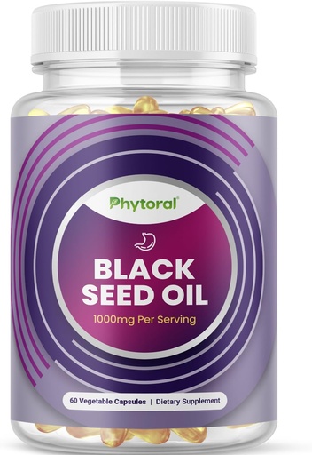 [BRSWYHQTDEPWMHIU] Phytoral Premium Black Seed Oil Capsules - Nigella Sativa Black Seed Oil Pills for Digestive Health Immune Support and Brain Booster Antioxidant Supplement - Full Spectrum Cumin Capsules