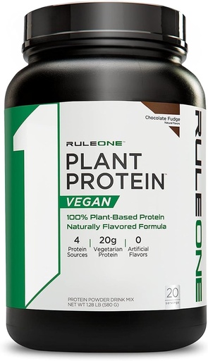[BRSWGFDRBABQKAYU] Rule 1 R1 Plant Protein, Chocolate Fudge - 1.28 lbs Powder - 20g Vegan Protein + Naturally Occurring Amino Acids - 20 Servings