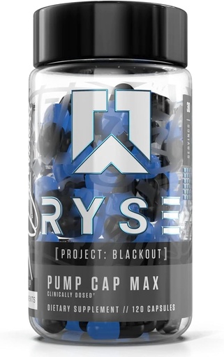 [BRSW22YCBUJWG2DF] RYSE Project Blackout Pump Cap Max - Pre Workout Nitric Oxide Booster Supplemento per gli uomini con Betaine Nitrates & Citrulline Peptides per pompe muscolari massime e flusso sanguigno - 30 Serve (120 conteggio)