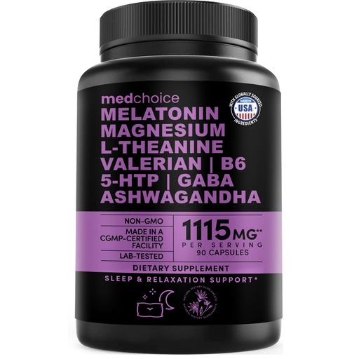 [BRSW22YDDMDQGADB] 12-in-1 Melatonin Sleep Capsules - Natural Sleep Aids for Adults with Melatonin 5mg and Magnesium Glycinate 500mg, Sleep Aid with Ashwagandha, L Theanine, Valerian Root, GABA, 5-HTP (90ct, Pack of 1)