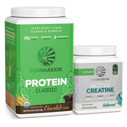 [BRSRAGQBB4ORS3TH] Sunwarrior Brown Rice Protein Powder Plant-Based | Chocolate 30 Servings & Creatine Monohydrate Powder | Micronized Unflavored, 60 Servings