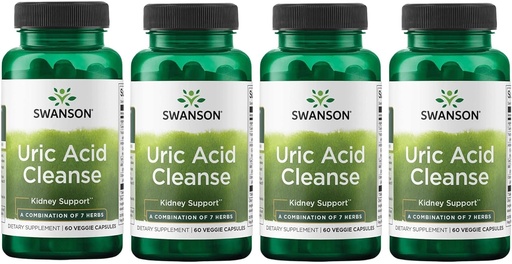 [BRSWGFD3CN5AGHIV] Swanson Ácido Urico Cleanse - Suplemento natural promovendo apoio renal - Características de uma poderosa combinação de 7 ervas - (60 Cápsulas Veggie) 4 Pack