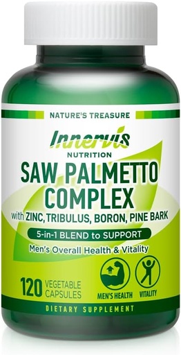 [BRSRAGQDB4IBAHQ2] Soutien de la prostate et de l'urine pour les hommes – Complexe de palmiers à scie de 5 en 1 avec Zinc, Tribulus, Boron, Pine Bark – 120 Capsules de Veggie