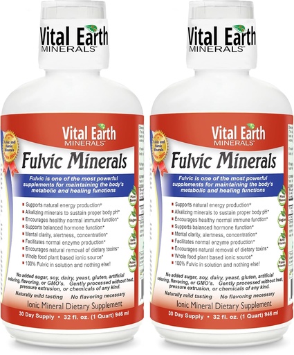 [BRSWKGI2AUDAGDYZ] Vital Earth Minerals Fulvic Minerals Liquid – Fulvic Acid Supplement with 70+ Trace Minerals, Electrolytes for Energy & Vitality, 32 Oz Ea + 1 Oz Cup