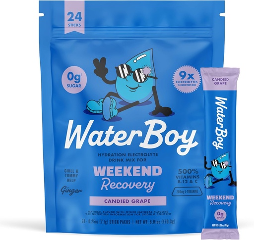 [BRSROZ35OYCWK3I7] Waterboy Recovery Weekend 124; 3.187mg Electrolite Pawgets: 124; Ginger + L-Theanine + Vitamin 124; No Sugar, All Natural, Gluten Free Appets 124; 24 Drum Stick Mixes (Grape)