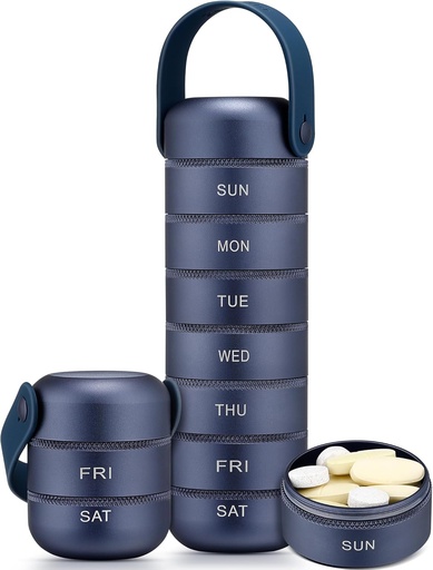 [BRSROEL3BYAQEAAY] Zannaki Metal Weekly Pill Organizer, Large Travel Pill Box 7 Day, Waterproof Daily Pill Case with Silicone Handle, Aluminum Alloy Portable Pill Holder Container for Vitamin, Medicine, Supplement,Pills