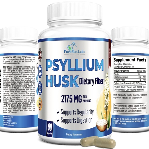 [BRSRMGD2OQHGEG37] YUMMYVITE Psyllium Husk Dietary Fiber Supplement 2175mg, Non-GMO, 90 Capsules