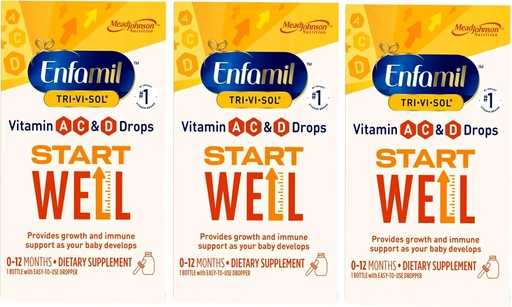 [BRSWIYYPOMNRM3LA] Enfamil Tri-Vi-Sol Vitamin A, C & D D Dropps for Infants 0-12 months, 生长与免疫辅助饮食补充, 1 瓶装滴水器(第3包)