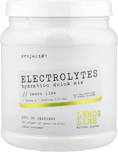 [BRSROCADOIAQEGYZ] Proiectul #1 Electrolite Drink Mix - Aromă de lămâie - Hidratare îmbunătățită cu apă de potasiu și nucă de cocos - Calorie scăzută, pulbere electrolitică de înaltă performanță pentru fitness & Endurance - 90 Servings