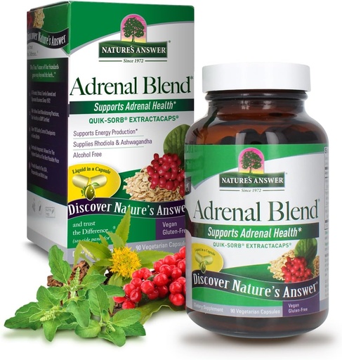 [BRSWI2QZOMARW2DY] Nature's Answer Extracaps Adrenal Blend Stress Away Vegetarian 90 Capsules Vegan Vegetarians Herbal Combination Dietary Supplement No Harm