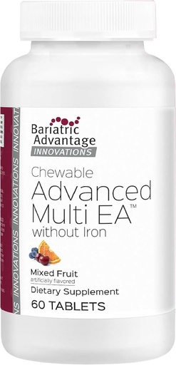 [BRSWYAD7BMHAMDTH] Bariatriskā Advantage Chewable Advanced Multi EA Bez dzelzs, augstas potences Dienas Multivitamīnu Bariatriskā ķirurģija pacientiem, ieskaitot kuņģa apspalvojumu, Sleeve Gastrectomy, DS - Jaukti augļi, 60 Skaits