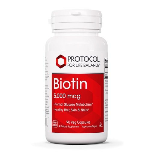 [BRSWIY3YC4DAOC3M] PROTOCOL FOR LIFE BALANCE Biotin 5,000 mcg, Hair, Skin & Nails, 90 Veg Caps | Vitamin B7 Supplement, Hair, Skin, Nails Support*, for Carb Metabolism* and Cell Growth* and Biotin Vitamin B Capsules