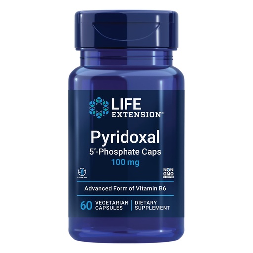 [BRSWIZQLDEBA42LY] Life Extension Pyridoxal 5'-Phosphate Caps—Vitamin B6, 100 mg, Bioactive B6 for Cardiovascular, Kidney & Nerve Health—Gluten-Free, Non-GMO, Vegetarian—60 Vegetarian Capsules