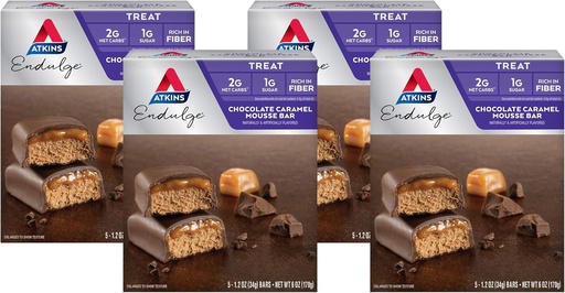 [BRSRAY35DMOQOC37] Atkins Endulge Chocolate Caramel Mousse Bar, Tatser Favori, 1g Sugar, Fiber, 5 Count (Pack of 4)