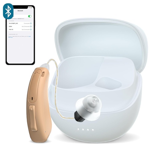 [BRSRAFQZDIBRE23U] RIC Single Hearing Aid for Seniors ,CUSTOM FIT Digital Over-The-Counter Rechargeable Tinnitus Masking Premium Hearing Aid Solution for Adults,Nearly Invisible Bluetooth Call Enabled,Auto-On, 1pc Left Side