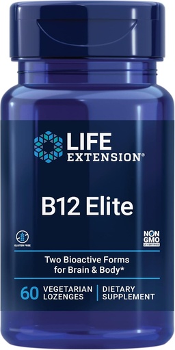 [BRSW2YL4OUMGYEIV] Life Extension B12 Elite, adenosylcobalamin, methylcobalamin, To Aktive Former for Hjerne Sundhed & Dopamin Produktion, Non- GMO, Gluten- Free, Vegetar, 60 Lozenges
