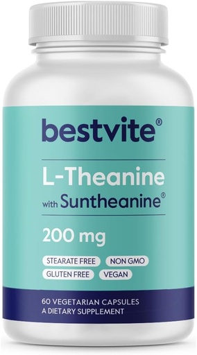 [BRSWIZIOO54AC2A3] BESTVITE Dupla Força Soltheanina L-Teanina 200mg – Patenteado & clinicamente estudado – 60 Cápsulas vegetarianas – Vegan – Sem Stearates – Não GMO – Glúten Livre – Relaxamento Suporte