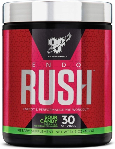 [BRSWGYL6BYAQOHTZ] BSN Endorush Pre Workout Powder, Energy Supplement for Men and Women, 300mg of Caffeine, with Beta-Alanine and Creatine, Sour Candy, 30 Servings , 14.3 Ounce (Pack of 1)