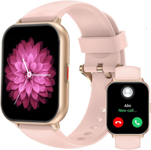 [BRSRMHT3AENQY3A2] RUIMEN Smart Watches for Men Women (Answer/Make Calls, 2 Bands Included), 1.8" Smartwatch for iOS/Android Phones, Fitness Tracker Heart Rate/Sleep Monitor Digital Watch Waterproof Pink