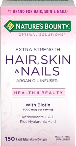 [BRSWICYECAHBOG32] Nature's Bounty Optimal Solutions Hair Skin & Nails Extra Strength Softgels, 150 Count
