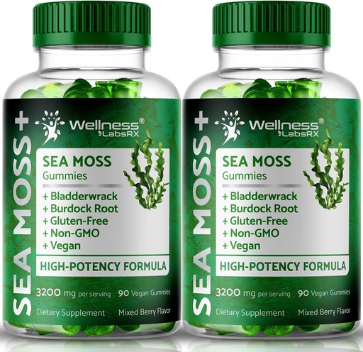 [BRSROYDQBBYWGDTL] WELLNESS LABSRX Sea Moss Gummies, 3200mg Irish Sea Moss Mixed Berry Flavor з максимальною потенцією Bladderwrack і Burdock Root - підтримує шкіру, енергетику і імунітет - 180 граф