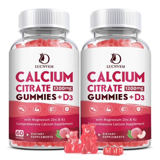 [BRSRAGI2C57BE2Y6] (2 Pack) Calcium Citrate 1200mg with Vitamin D3 Supplements Gummies for Women & Men, Calcium Gummies with Vitamin D3 K2, High Absorption for Bone Muscle Healthy- Peach Flavor- 60 Day Supply