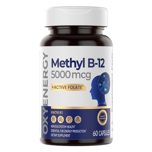 [BRSRAFIOBYPW2FD4] OxyEnergy Methyl Vitamin B12 5000mcg, Extra Strength Methylcobalamin B-12 Supplements with Folate, Support Nerves, Energy Metabolism & Cognitive,60 Capsules