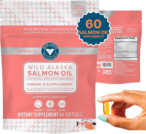 [BRSW2GQHOYPQ4FY2] Trident Seafoods Pure Catch Wild Alaskan Fish Oil for Women + Vitamin D3 - Omega-3 Salmon Fish Oil Supplement - EPA and DHA - 60 Count Daily Citrus Soft Gel - Joint Support, Skin, and Heart Health