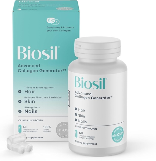 [BRSRMFTQC4NQAF3V] Biosil Collagen Booster Supplement - 60 Vegan Capsules - Patented ch-OSA Activator for Skin, Hair, Nails & Joints - Supports Natural Production - 30-Day Supply