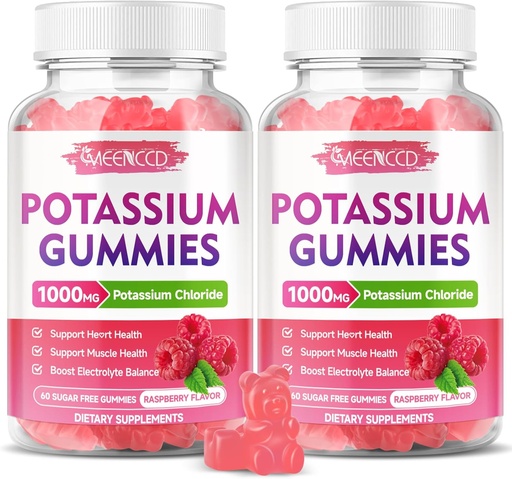 [BRSRAHY7DEMQAYIU] 2 Pack Gummies κάλιο, Χλωριούχο κάλιο 1000mg για ενήλικες, χωρίς ζάχαρη Συμπληρώματα καλίου Gummies Υποστήριξη Ηλεκτρολύτη Ισορροπία & Πόδι Cramps για γυναίκες & άνδρες, Βατόμουρο Γεύση, 120 Count