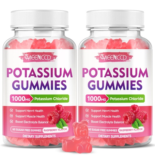 [BRSRAHY7DEMQAYIU] 2 Pack Potassium Gummies, Potassium Chloride for Adults, Sugar-Free Potassium Supplement Gummies Support Electrolyte Balance for Women & Men, Raspberry Flavor, 120 Count