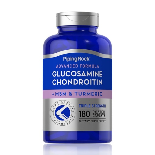 [BRSWGCADC4HBOH3U] Piping Rock Glucosamine Chondroitin MSM Turmeric | 180 Caplets | Triple Strength | Advanced Supplement | Non-GMO, Gluten Free