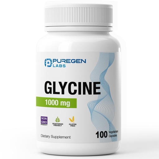 [BRSRAFQYCUOQ4YLU] Puregen Labs Glycine 1000mg [High Potency] 100 Vegetarian Capsules, Promotes Healthy Rest | No Harmful Additives | Non-GMO, NO Gluten and Dairy -100 Servings