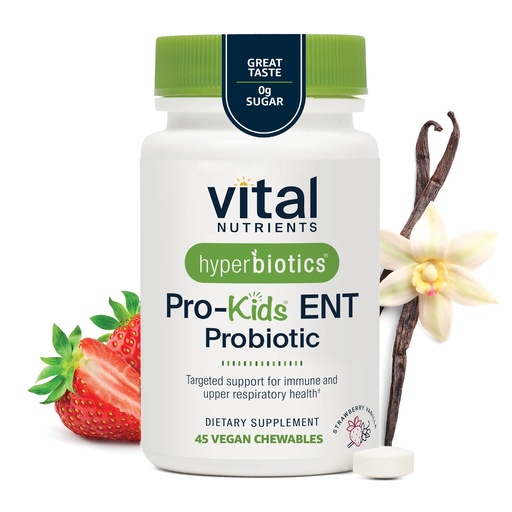 [BRSWKFQGAQAWOFAZ] Hyperbiotics Vital Nutrients Pro Kids Probiotic ENT | Toddler Probiotics for Kids Ear, Nose and Throat | Targeted Immune and Digestive Health | Strawberry-Vanilla 45 Sugar-Free Chewable Tablets