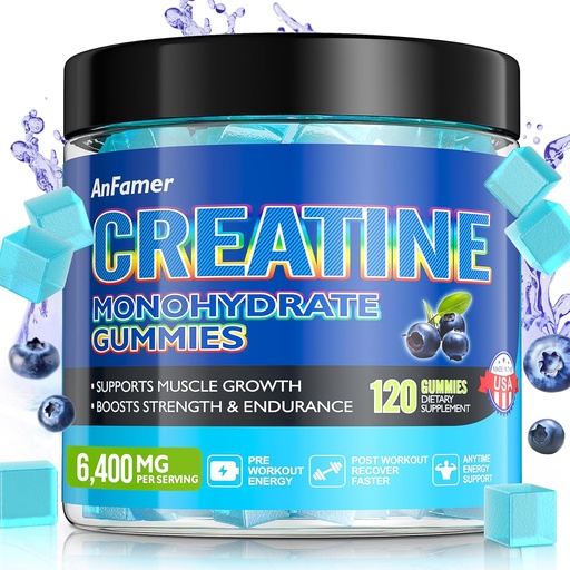 [BRSRAGTYCF6QOYLH] Creatina Monohidratoaren Gummies for Men & Women, increase strength and build Muscle, Energy & Booty Gain, Preworkout Supplement, Sugar Free, Vegan, Chewables Blueberry Flavor-120 Count