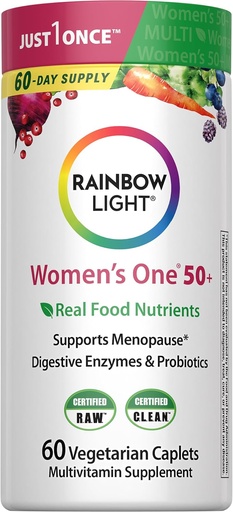 [BRSRMFIQBANAM2TD] Multivitamine de lumière arc-en-ciel pour les femmes 50+, vitamine C, D & zinc, probiotiques, femmes One 50+ Multivitamine fournit un soutien immunitaire à haut pouvoir, non-OGM, végétarien, 60 comprimés