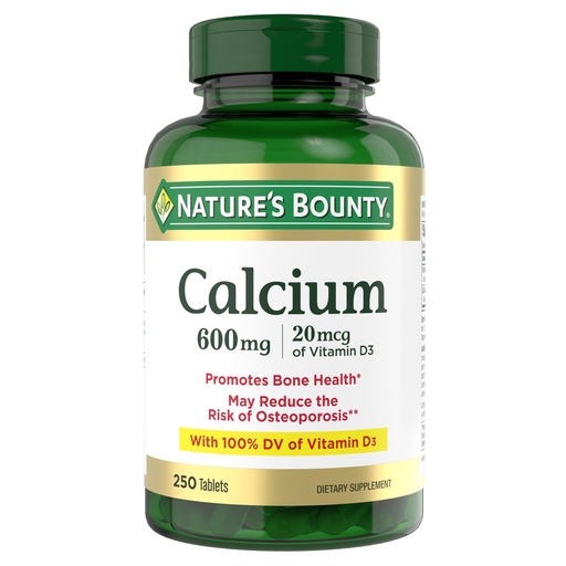[BRSWIY33A55GYHQ7] Nature's Bounty Calcium Carbonate & Vitamin D, Supports Immune Health & Bone Health, 600mg Calcium & 800IU Vitamin D3, 250 Tablets