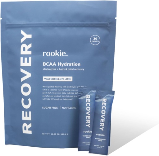 [BRSROYAPOAFWKD33] Rookie Wellness Recovery BCAA - Electrolyte and BCAA Powder with 5 g of Branched Chain Amino Acids for Muscle Recovery, Electrolytes for Hydration, & Only 10 Calories (30 Servings, Watermelon Lime)