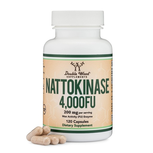 [BRSRMZAKCJYA4D3H] Nattokinase Supplement 4,000 FU Servings, 120 Capsules (Derived from Japanese Natto) Systemic Enzymes for Cardiovascular and Circulatory Support by Double Wood