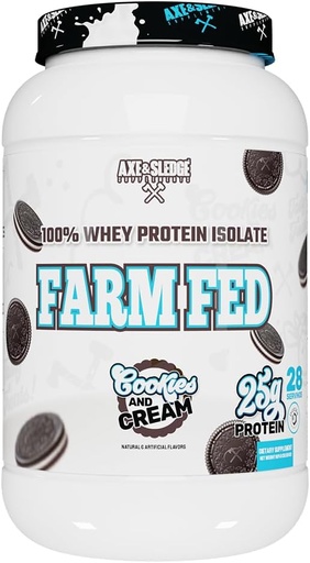 [BRSRAZA3DF7BMDT2] Axe & Sledge Farm פד 100% חלבון Whey חלבון Isolate | 25g חלבון | Low Carb, Low Sugar, Gluten Free | אבקת חלבון לגברים ונשים | Keto | מיוצר בארה"ב | 28 משרתים, עוגיות ו Cream